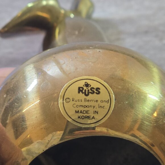 Vintage Russ Berrie Brass Pear Bell • Made in Korea • 4" Solid Brass Fruit Decor - Picture 2 of 5